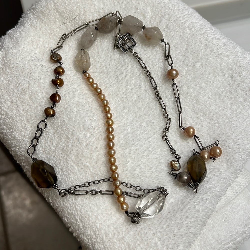 Vintage Silpada Sterling Silver Champagne Pearl & Quartz Necklace, #N1421